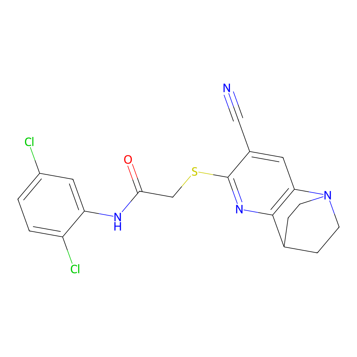 2-[(7-Cyano-3,4-dihydro-2H-1,4-ethano-1,5-naphthyridin-6-yl)thio]-N-(2,5-dichlorophenyl)-acetamide molecular structure, CAS 723748-47-8