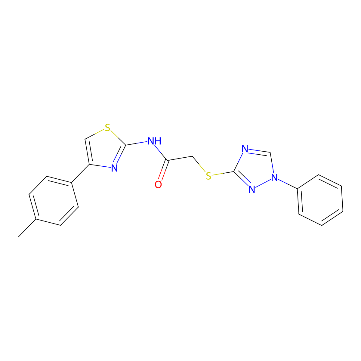 N-[4-(4-methylphenyl)-1,3-thiazol-2-yl]-2-[(1-phenyl-1,2,4-triazol-3-yl)sulfanyl]acetamide molecular structure, CAS 723750-41-2