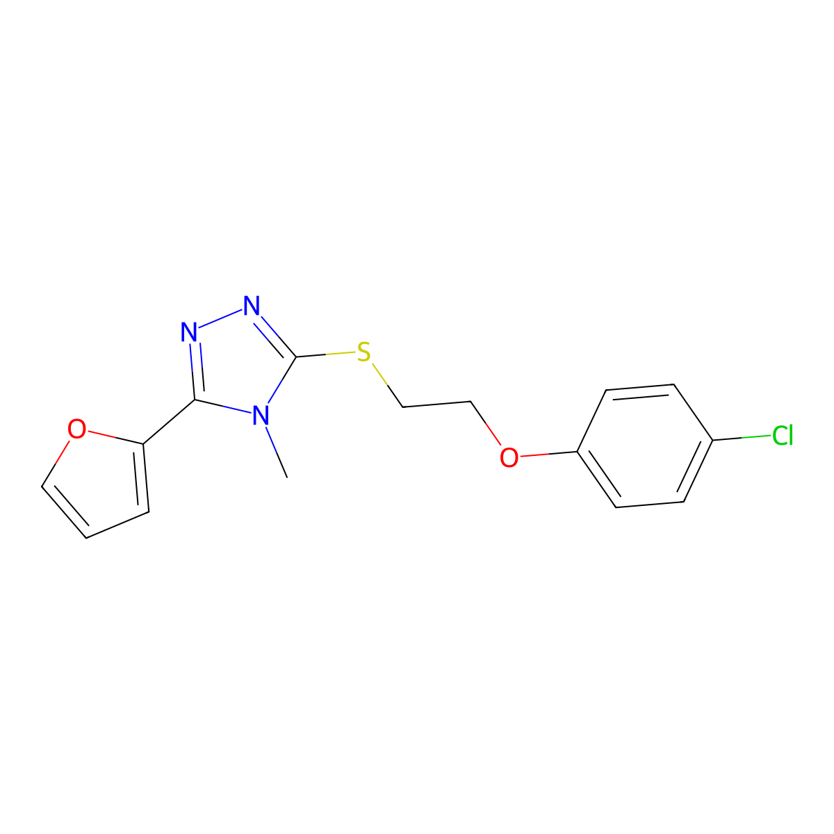 3-{[2-(4-chlorophenoxy)ethyl]sulfanyl}-5-(2-furyl)-4-methyl-4H-1,2,4-triazole molecular structure, CAS 723750-78-5