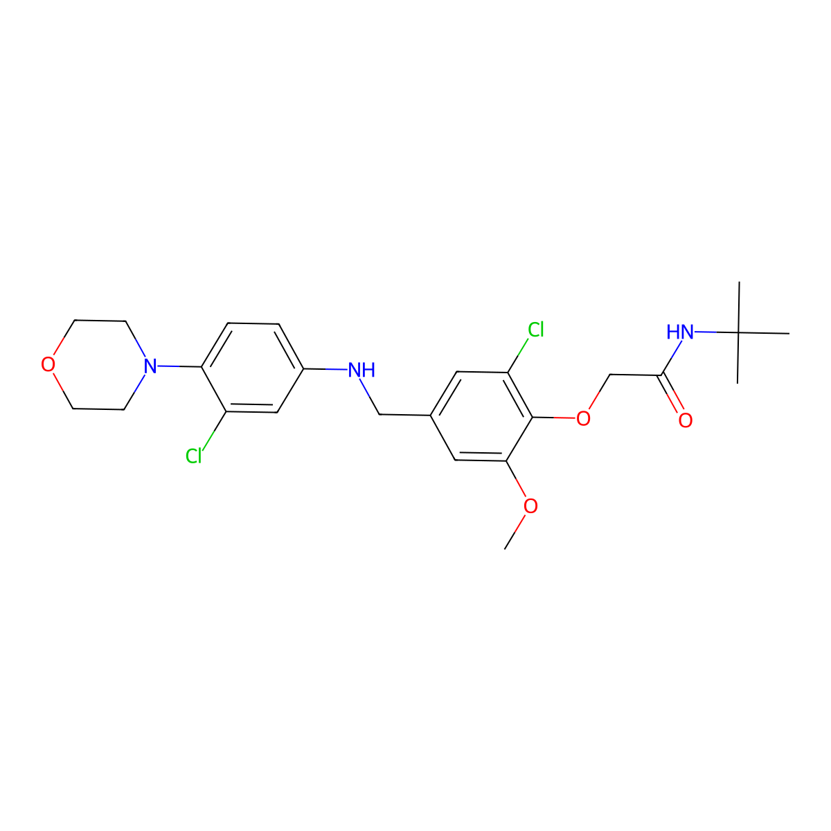 N-(tert-butyl)-2-(2-chloro-4-{[3-chloro-4-(4-morpholinyl)anilino]methyl}-6-methoxyphenoxy)acetamide molecular structure, CAS 723751-85-7