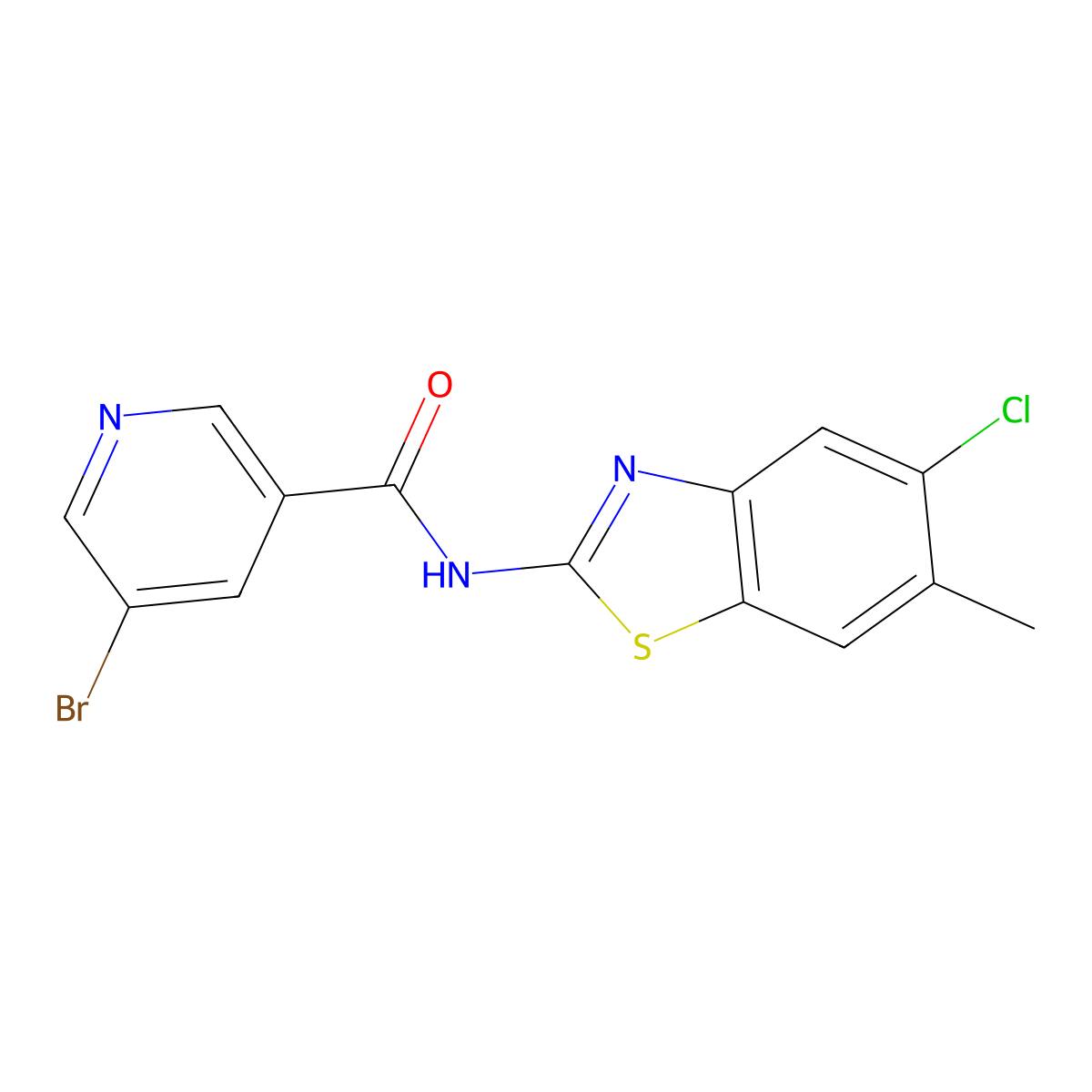 5-bromo-N-(5-chloro-6-methyl-1,3-benzothiazol-2-yl)nicotinamide molecular structure, CAS 723752-43-0