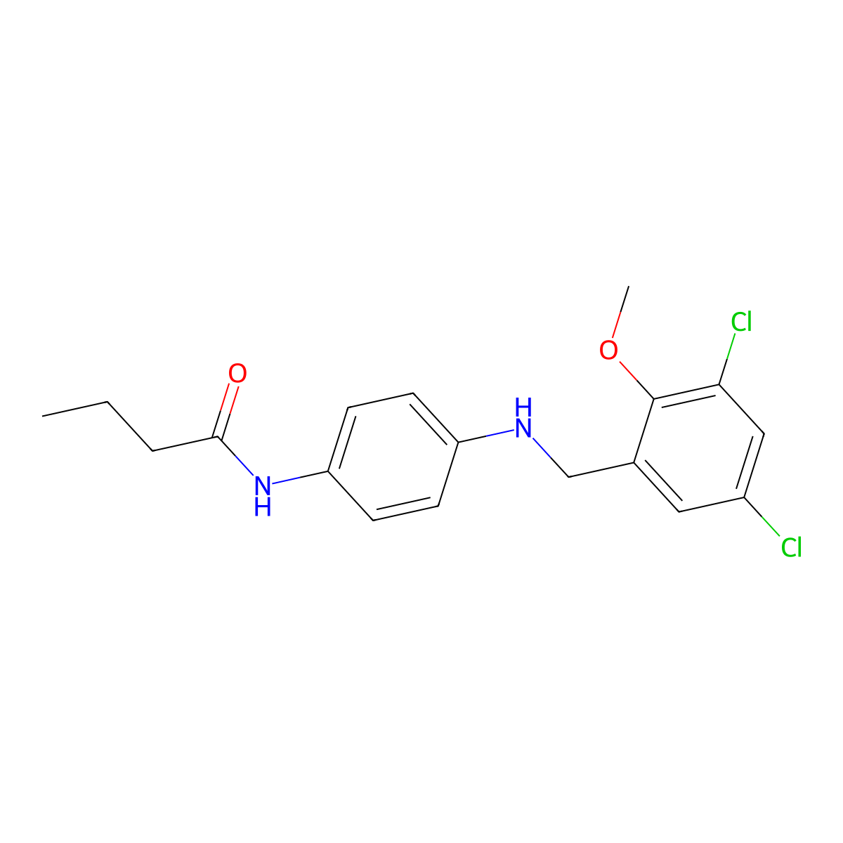 N-{4-[(3,5-dichloro-2-methoxybenzyl)amino]phenyl}butanamide molecular structure, CAS 723752-50-9