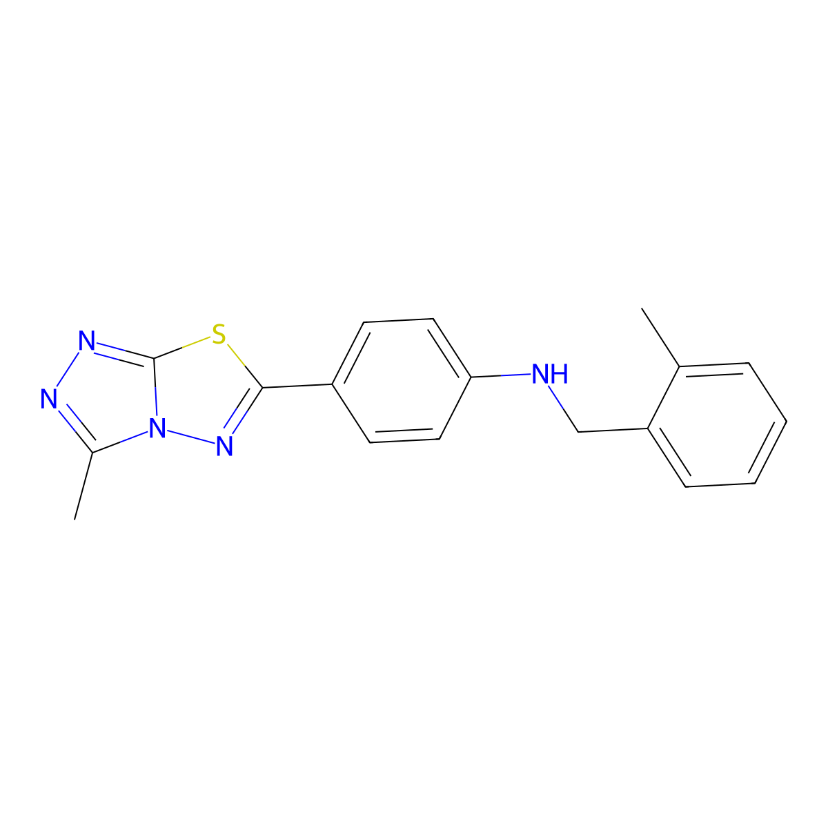 N-(2-methylbenzyl)-4-(3-methyl[1,2,4]triazolo[3,4-b][1,3,4]thiadiazol-6-yl)aniline molecular structure, CAS 723753-99-9
