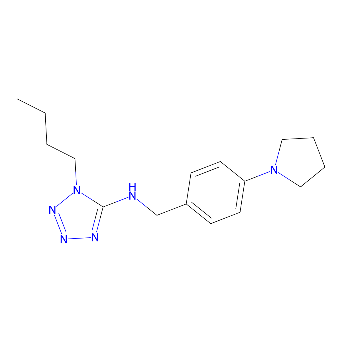 1-butyl-N-[(4-pyrrolidin-1-ylphenyl)methyl]tetrazol-5-amine molecular structure, CAS 723754-16-3