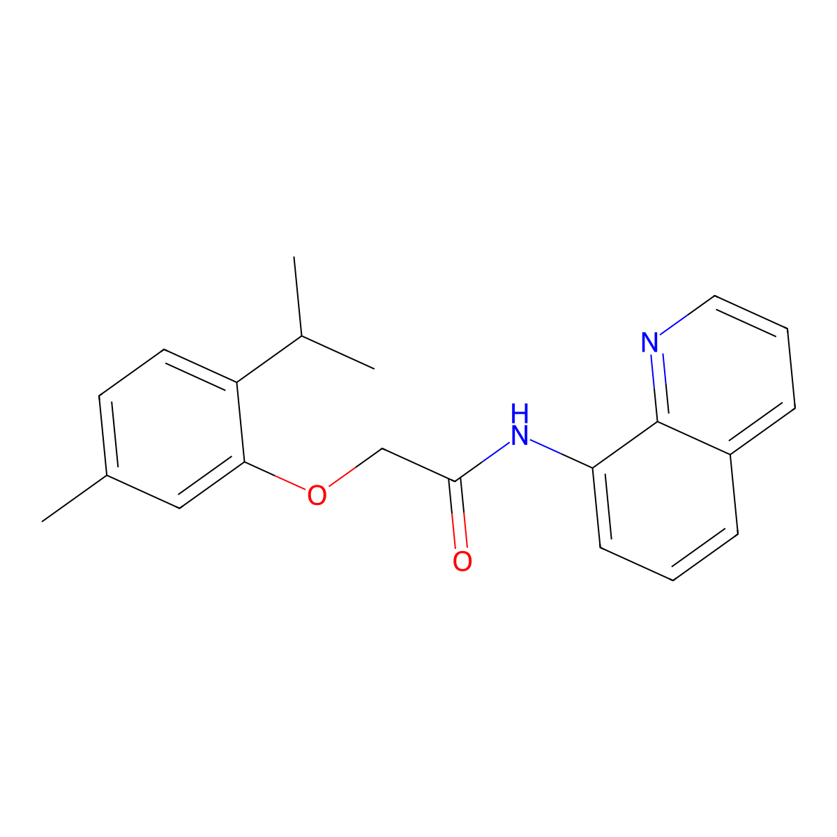 2-[5-methyl-2-(propan-2-yl)phenoxy]-N-(quinolin-8-yl)acetamide molecular structure, CAS 723756-51-2