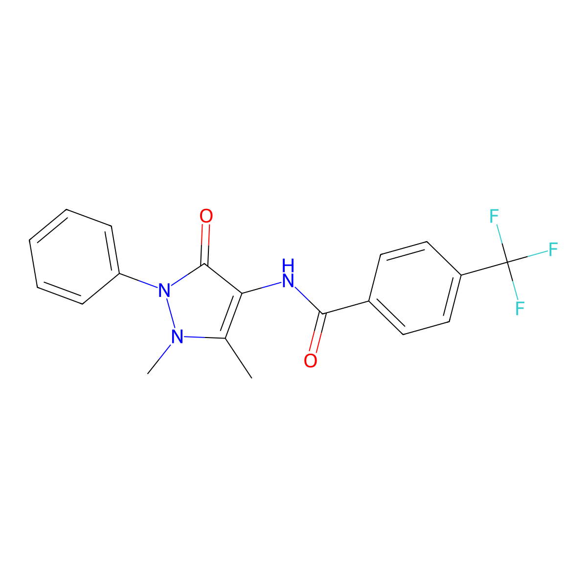 N-(1,5-dimethyl-3-oxo-2-phenyl-2,3-dihydro-1H-pyrazol-4-yl)-4-(trifluoromethyl)benzamide molecular structure, CAS 723757-30-0