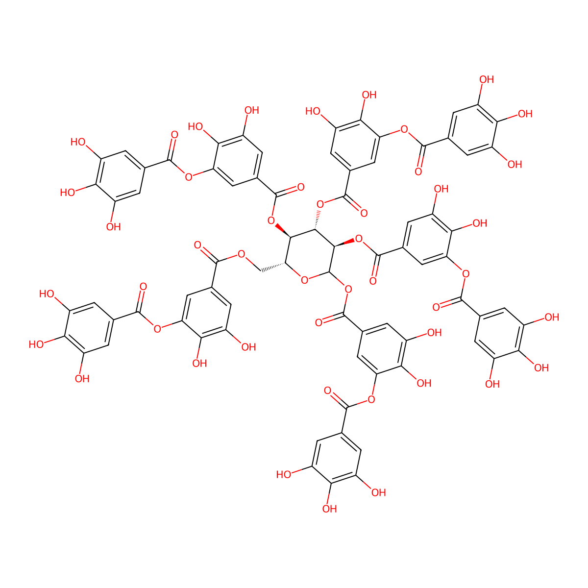 D-Glucopyranose, pentakis[3,4-dihydroxy-5-[(3,4,5-trihydroxybenzoyl)oxy]benzoate] molecular structure, CAS 72401-53-7