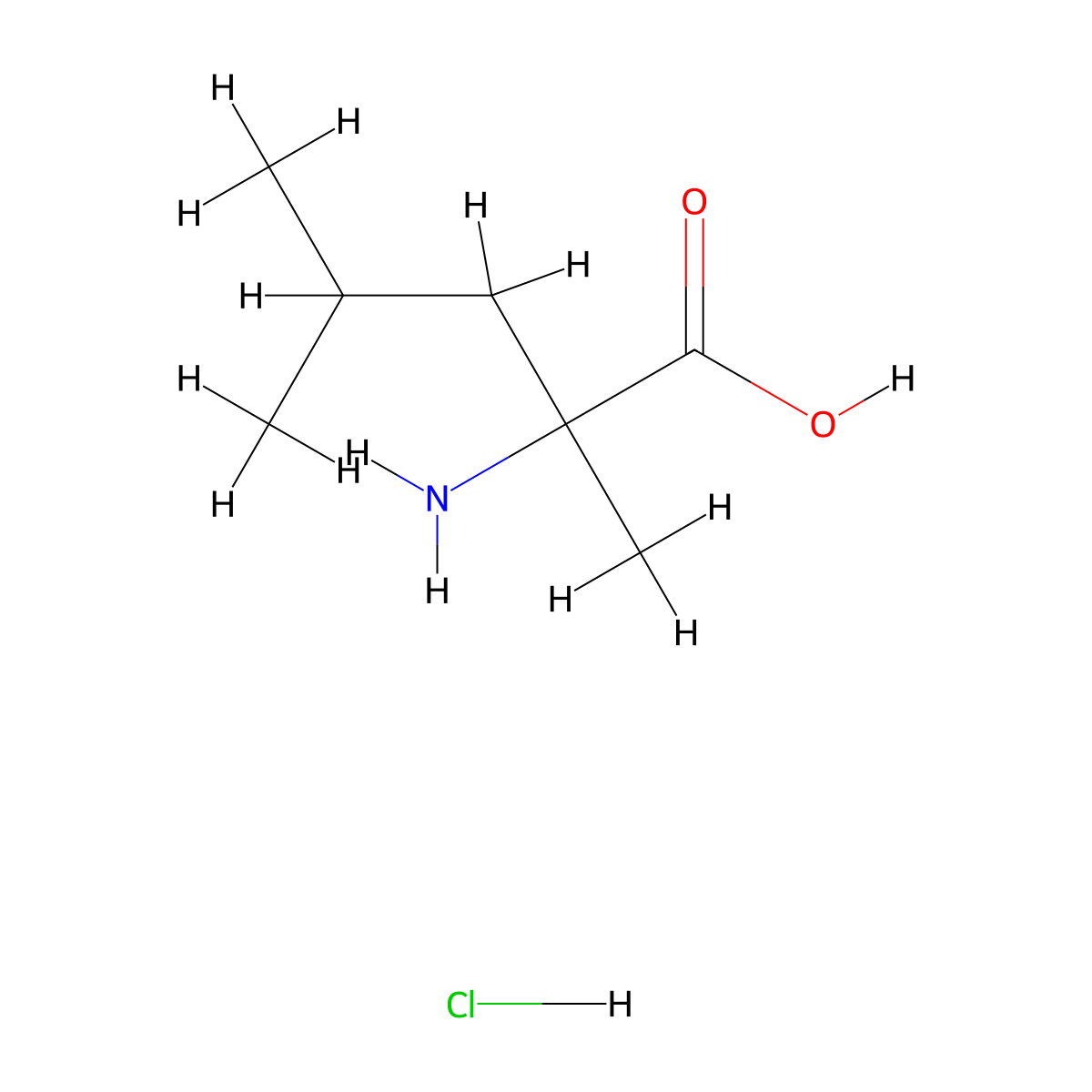 2-Amino-2,4-dimethylpentanoic acid hydrochloride molecular structure, CAS 72408-59-4