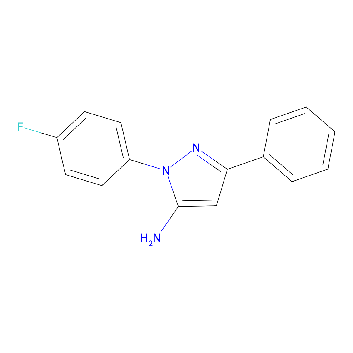 1-(4-fluorophenyl)-3-phenyl-1H-pyrazol-5-amine molecular structure, CAS 72411-51-9