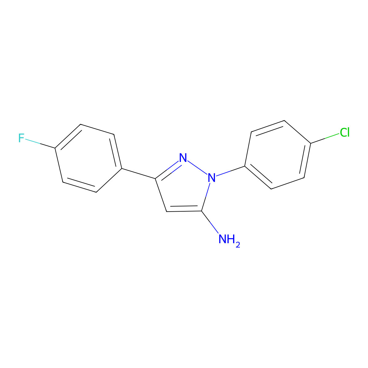 1-(4-Chlorophenyl)-3-(4-fluorophenyl)-1H-pyrazol-5-amine molecular structure, CAS 72411-55-3