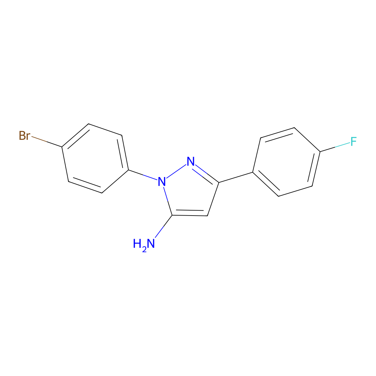 1-(4-Bromophenyl)-3-(4-fluorophenyl)-1H-pyrazol-5-amine molecular structure, CAS 72411-56-4