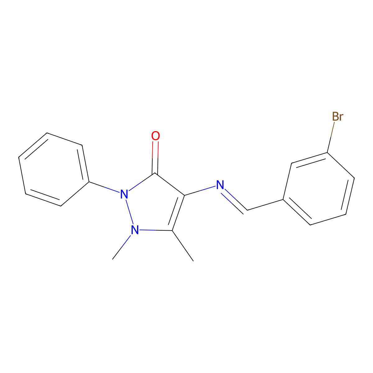 4-((3-Bromo-benzylidene)-amino)-1,5-dimethyl-2-phenyl-1,2-dihydro-pyrazol-3-one molecular structure, CAS 72425-88-8