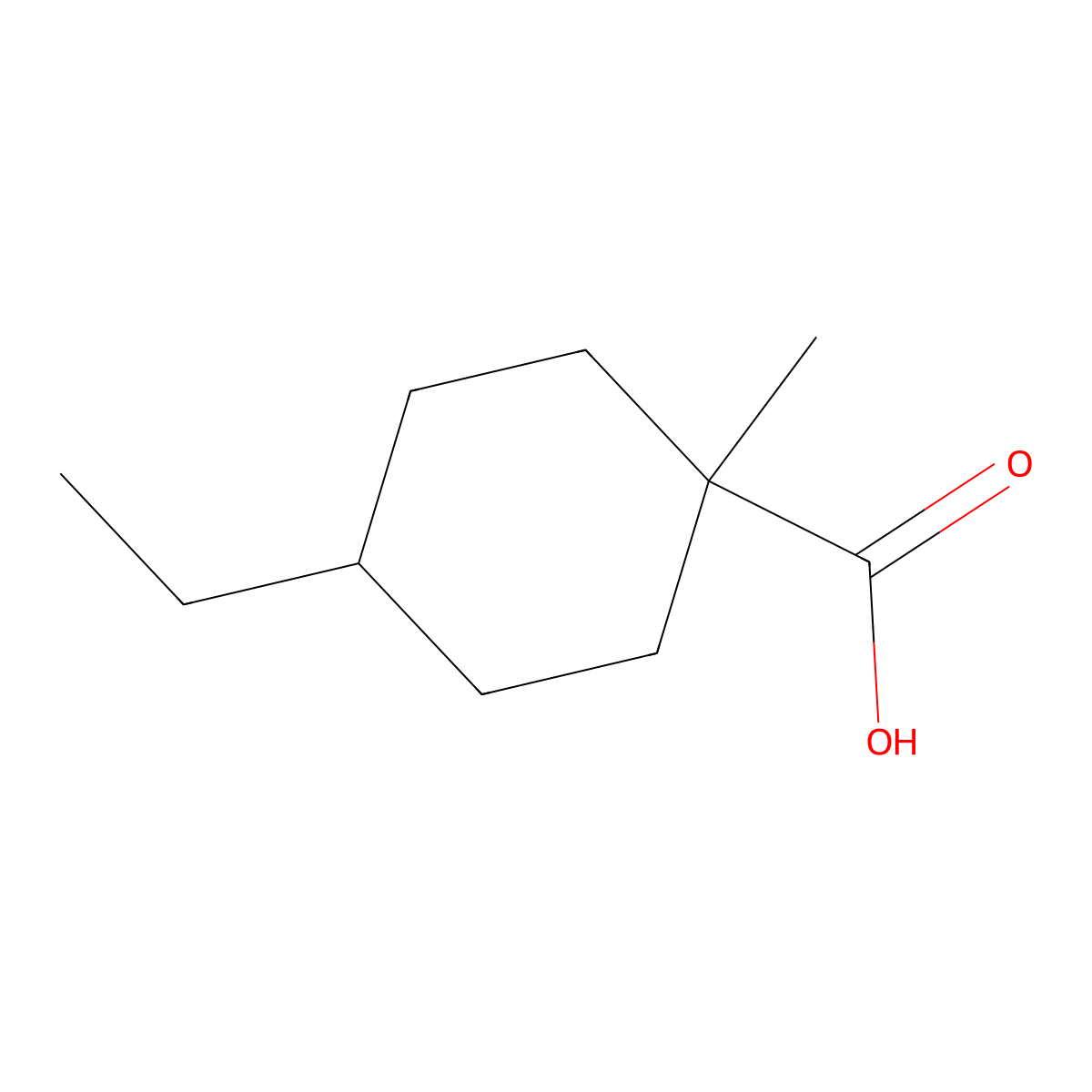 4-Ethyl-1-methylcyclohexane-1-carboxylic acid molecular structure, CAS 72431-81-3