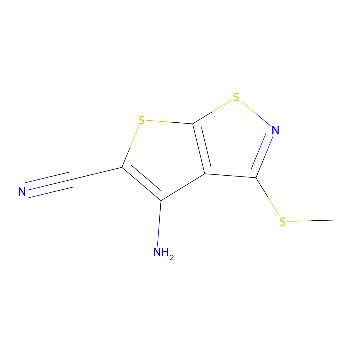 Thieno(3,2-d)isothiazole-5-carbonitrile, 4-amino-3-(methylthio)- molecular structure, CAS 72436-92-1
