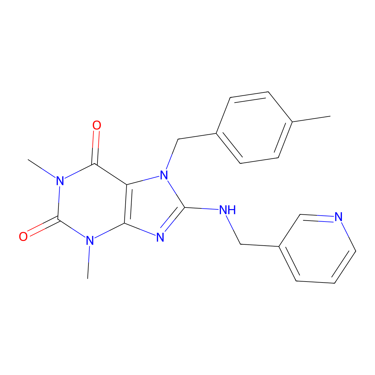1,3-Dimethyl-7-[(4-methylphenyl)methyl]-8-(pyridin-3-ylmethylamino)purine-2,6-dione molecular structure, CAS 724421-84-5