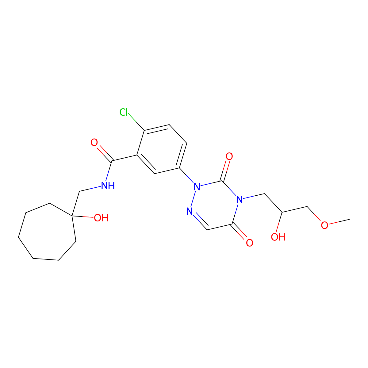 2-chloro-N-[(1-hydroxycycloheptyl)methyl]-5-[4-(2-hydroxy-3-methoxypropyl)-3,5-dioxo-1,2,4-triazin-2-yl]benzamide molecular structure, CAS 724424-44-6