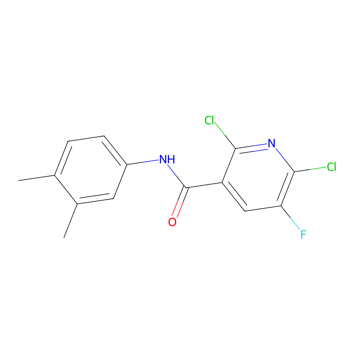 2,6-dichloro-N-(3,4-dimethylphenyl)-5-fluoronicotinamide molecular structure, CAS 724429-96-3