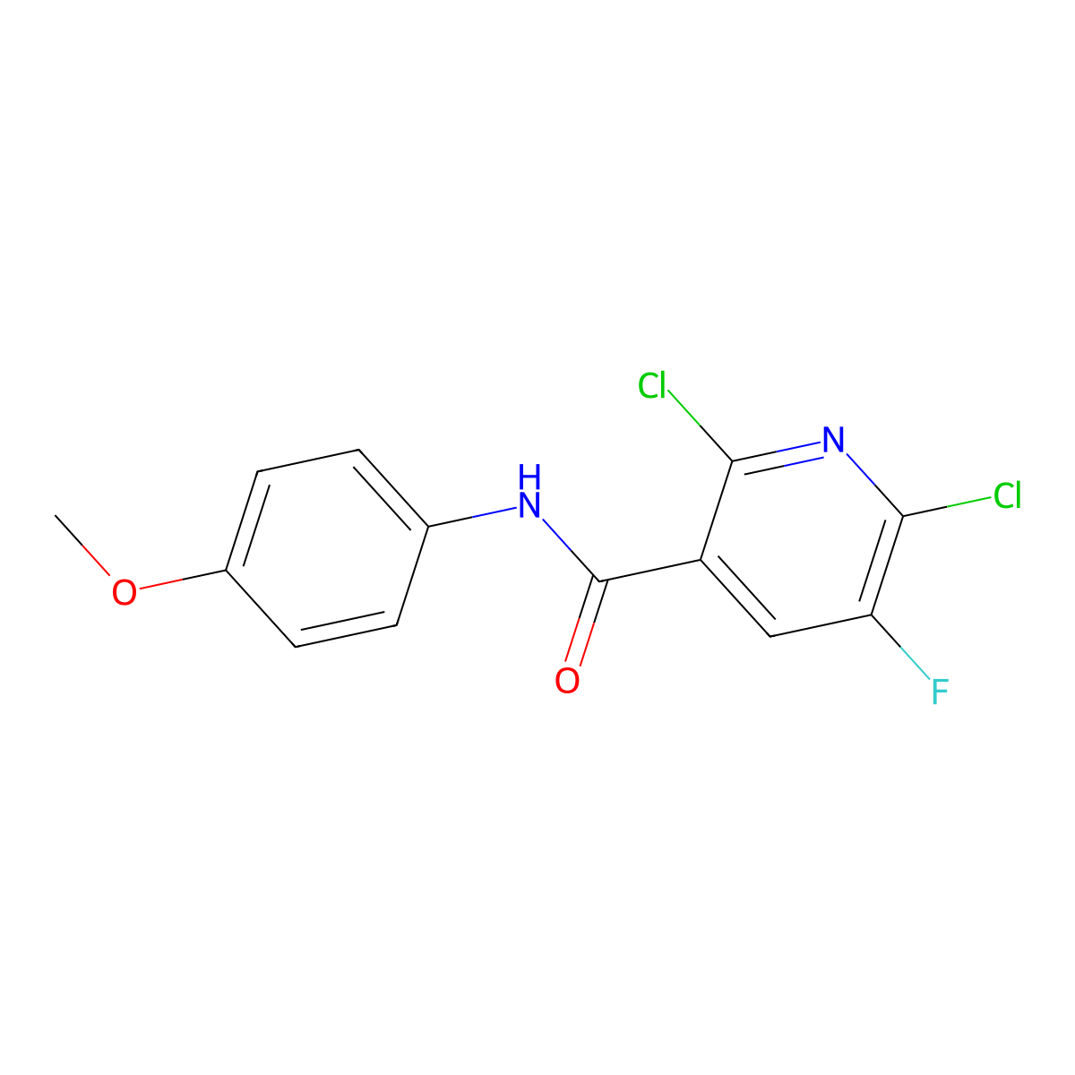 2,6-dichloro-5-fluoro-N-(4-methoxyphenyl)nicotinamide molecular structure, CAS 724430-01-7