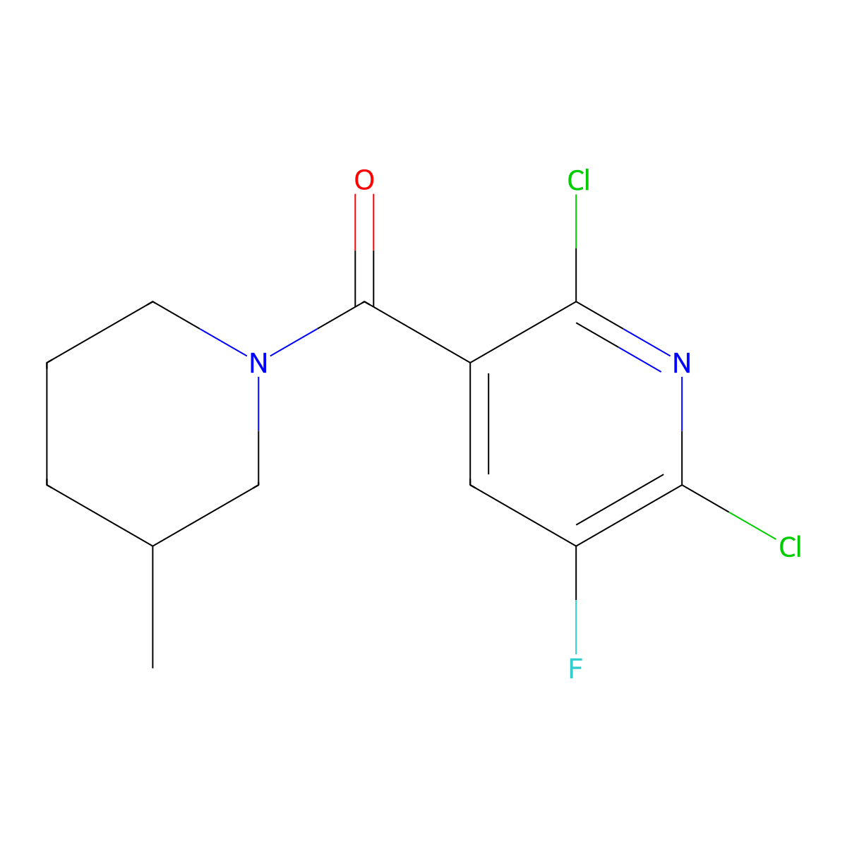 2,6-Dichloro-3-fluoro-5-[(3-methyl-1-piperidinyl)carbonyl]pyridine molecular structure, CAS 724431-37-2