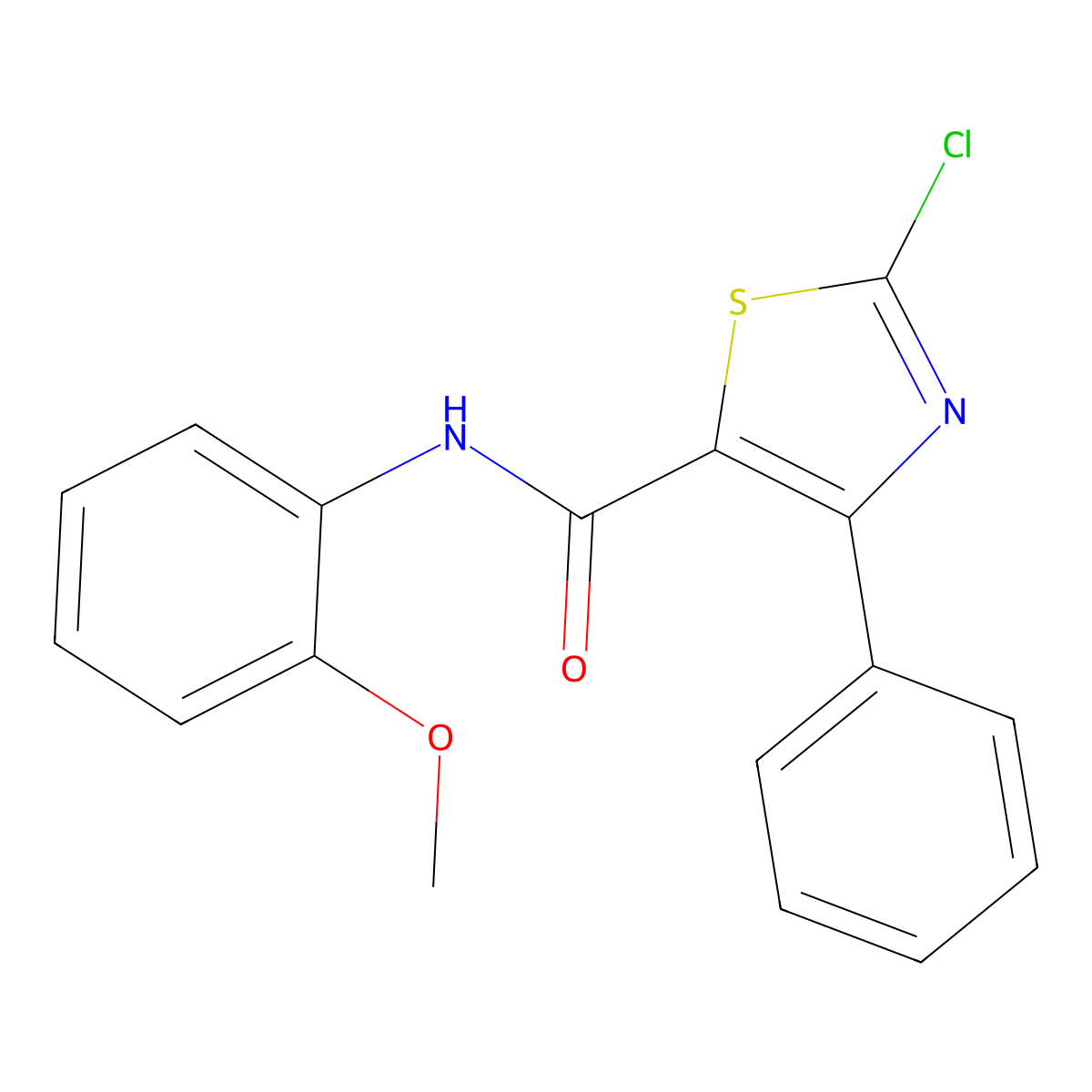 2-chloro-N-(2-methoxyphenyl)-4-phenyl-1,3-thiazole-5-carboxamide molecular structure, CAS 724434-76-8