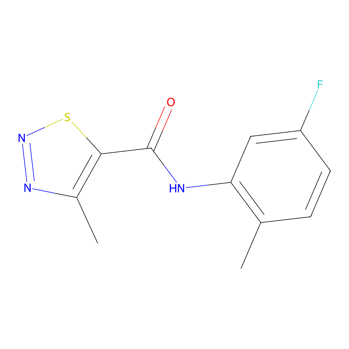 N-(5-fluoro-2-methylphenyl)-4-methyl-1,2,3-thiadiazole-5-carboxamide molecular structure, CAS 724436-02-6