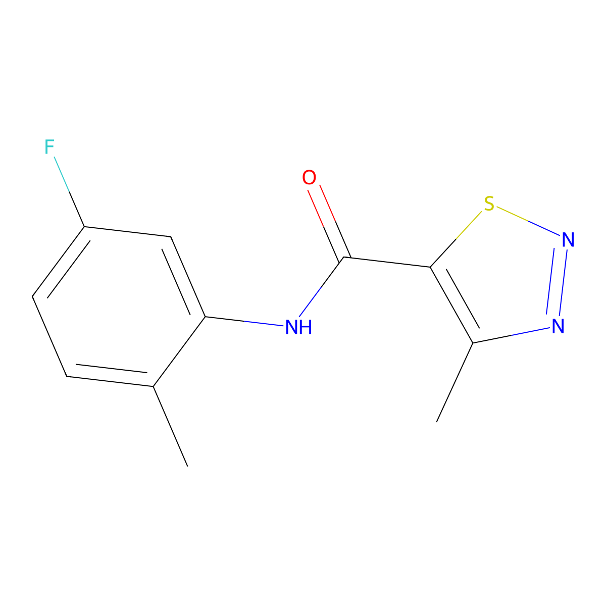 N-(5-fluoro-2-methylphenyl)-4-methyl-1,2,3-thiadiazole-5-carboxamide molecular structure, CAS 724436-02-6