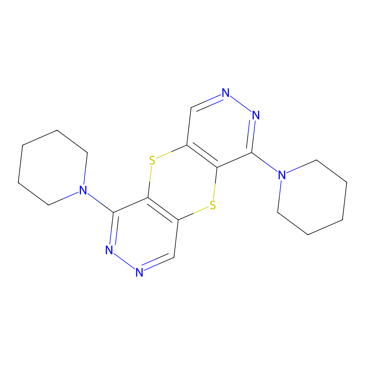 1,6-Di(1-piperidinyl)pyridazino[4',5':5,6][1,4]dithiino[2,3-d]pyridazine molecular structure, CAS 724436-48-0