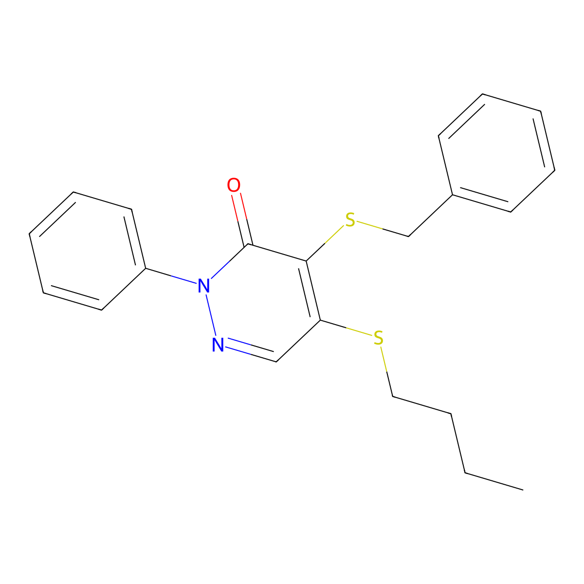 4-(benzylsulfanyl)-5-(butylsulfanyl)-2-phenyl-3(2H)-pyridazinone molecular structure, CAS 724436-56-0
