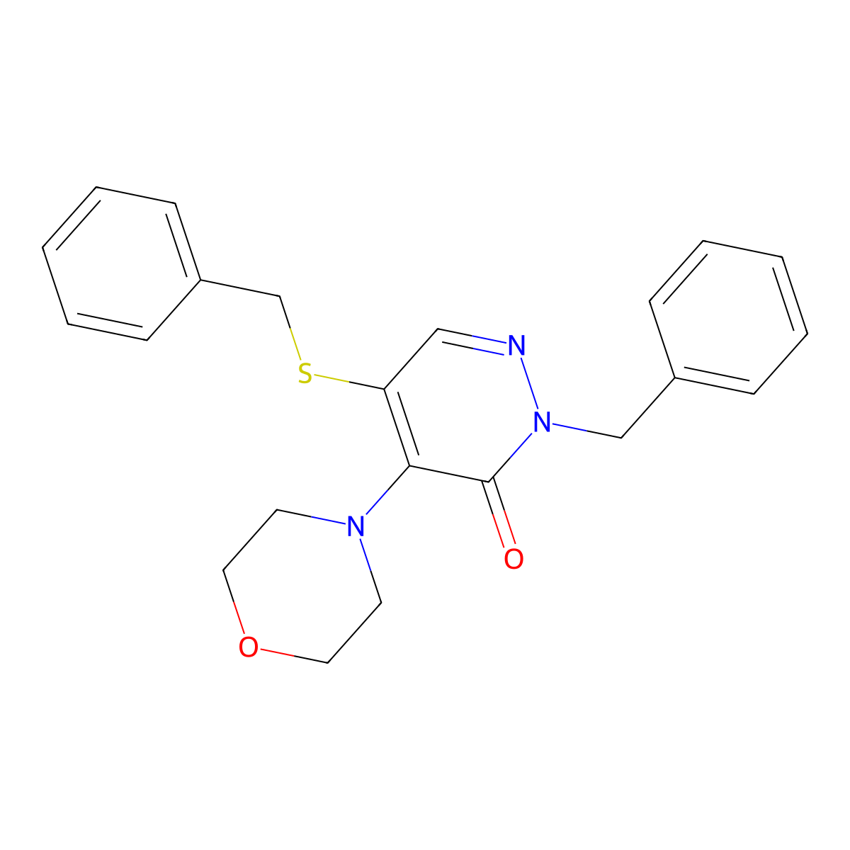 2-benzyl-5-(benzylsulfanyl)-4-(4-morpholinyl)-3(2H)-pyridazinone molecular structure, CAS 724436-57-1