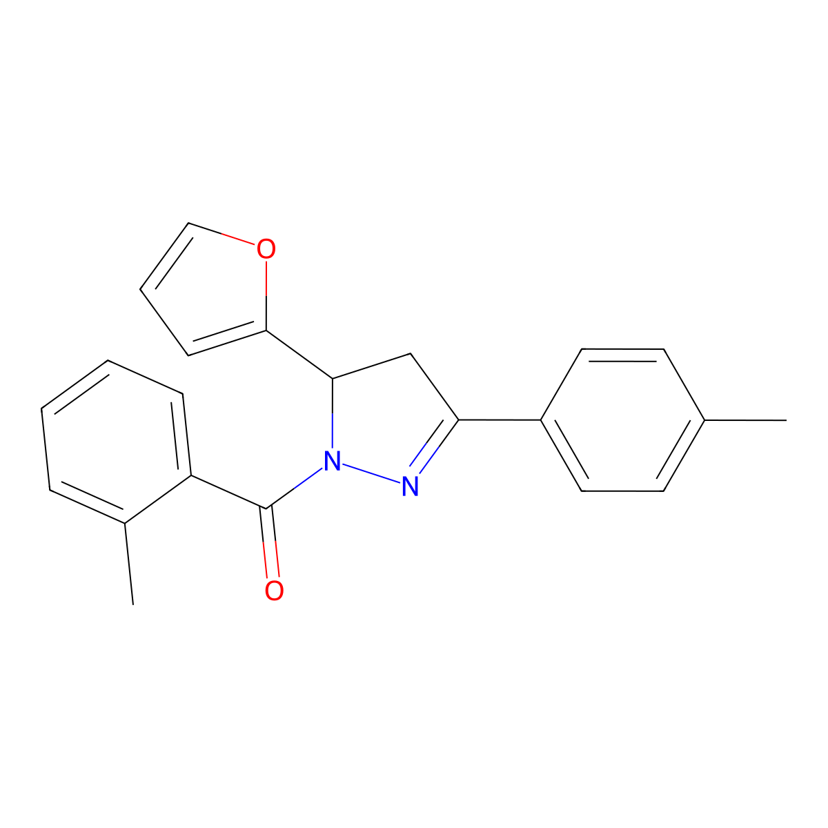 [3-(Furan-2-yl)-5-(4-methylphenyl)-3,4-dihydropyrazol-2-yl]-(2-methylphenyl)methanone molecular structure, CAS 724437-41-6