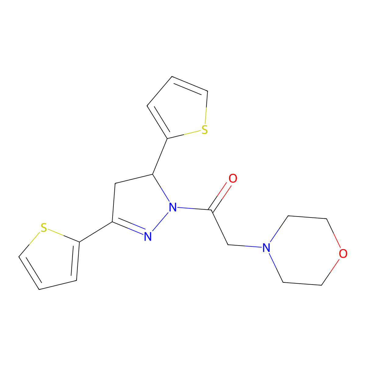 1-(3,5-di(thiophen-2-yl)-4,5-dihydro-1H-pyrazol-1-yl)-2-morpholinoethanone molecular structure, CAS 724437-44-9