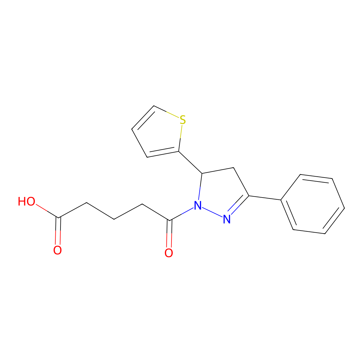 5-Oxo-5-(5-phenyl-3-thiophen-2-yl-3,4-dihydropyrazol-2-yl)pentanoic acid molecular structure, CAS 724437-45-0
