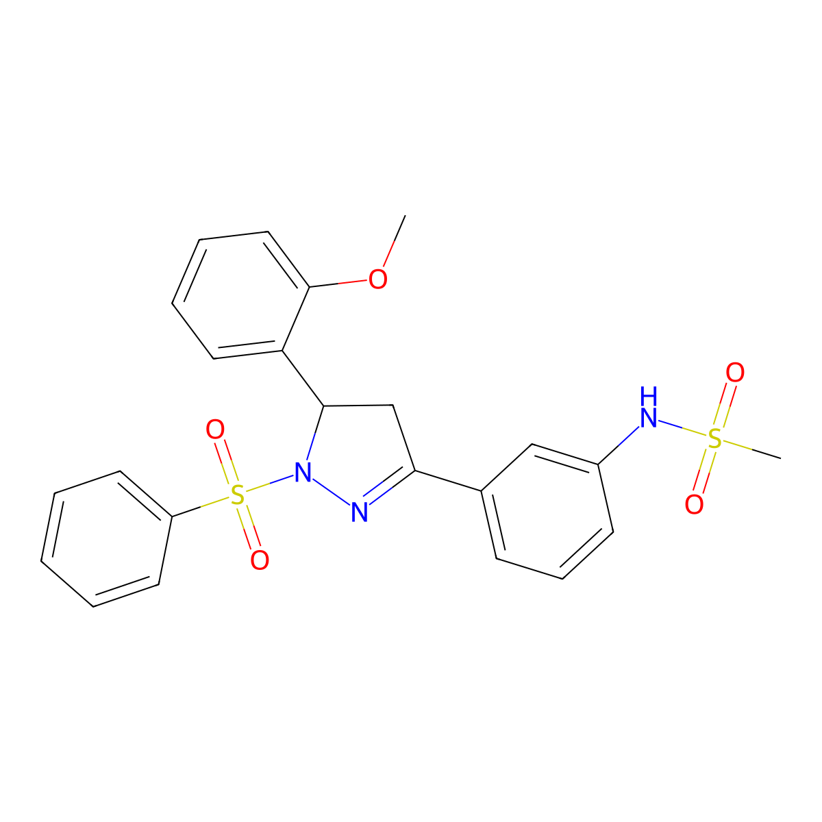 N-(3-(5-(2-methoxyphenyl)-1-(phenylsulfonyl)-4,5-dihydro-1H-pyrazol-3-yl)phenyl)methanesulfonamide molecular structure, CAS 724437-59-6