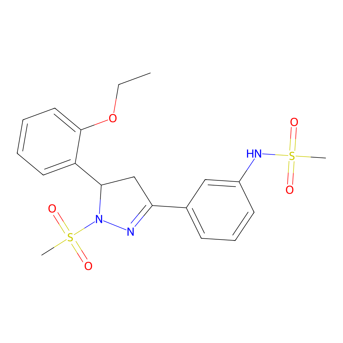 N-(3-(5-(2-ethoxyphenyl)-1-(methylsulfonyl)-4,5-dihydro-1H-pyrazol-3-yl)phenyl)methanesulfonamide molecular structure, CAS 724437-60-9