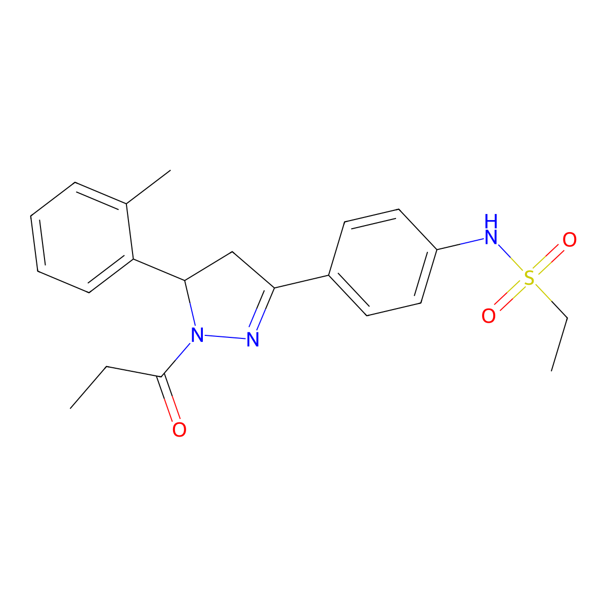 N-(4-(1-propionyl-5-(o-tolyl)-4,5-dihydro-1H-pyrazol-3-yl)phenyl)ethanesulfonamide molecular structure, CAS 724437-66-5