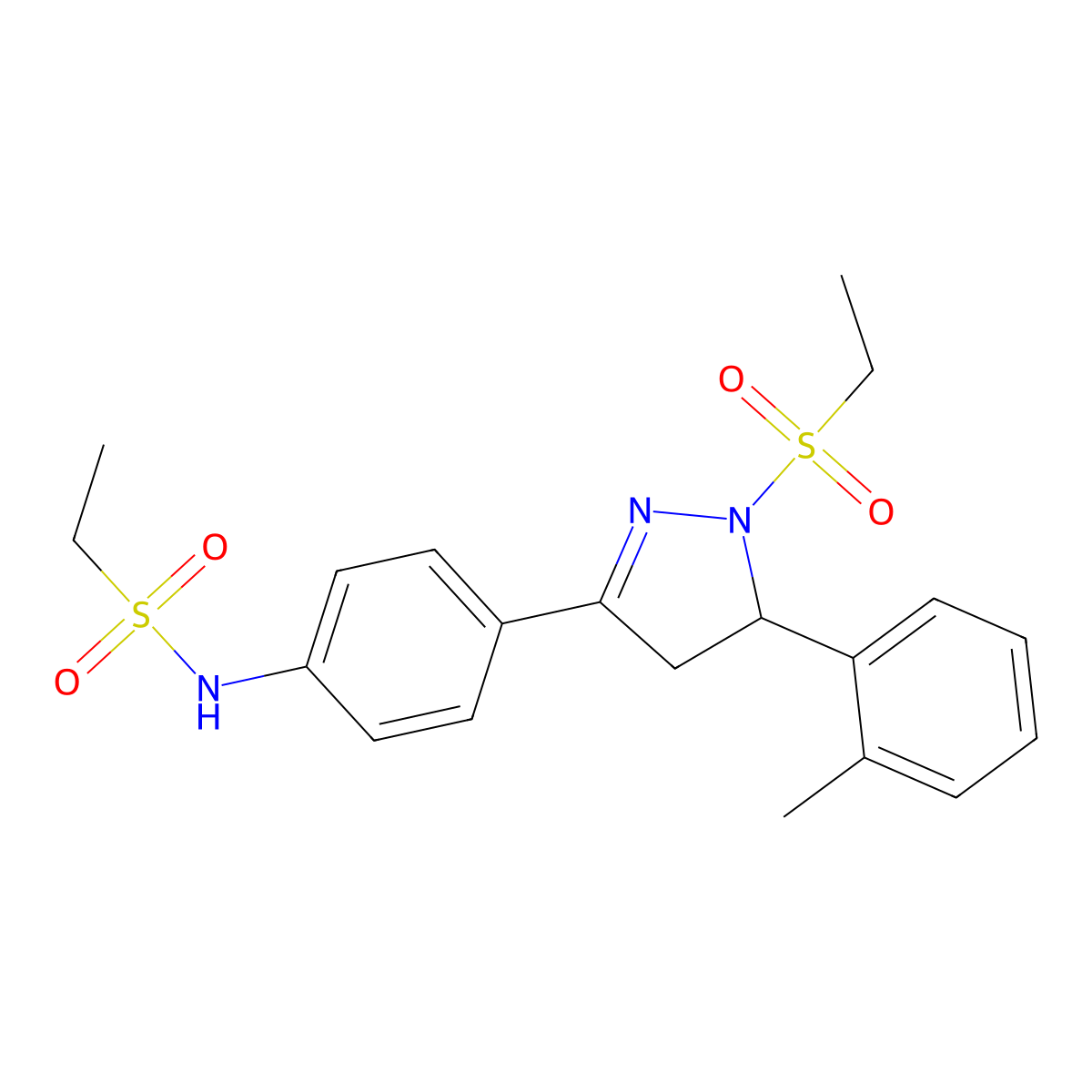 N-(4-(1-(ethylsulfonyl)-5-(o-tolyl)-4,5-dihydro-1H-pyrazol-3-yl)phenyl)ethanesulfonamide molecular structure, CAS 724437-75-6
