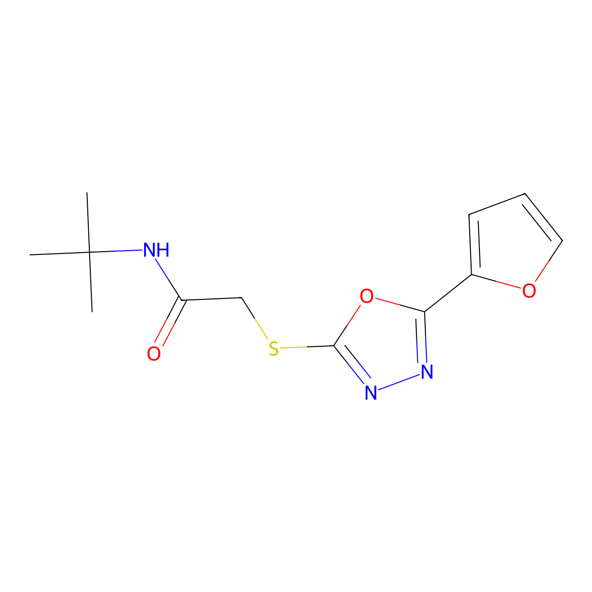 N-(tert-butyl)-2-{[5-(2-furyl)-1,3,4-oxadiazol-2-yl]thio}acetamide molecular structure, CAS 724437-89-2