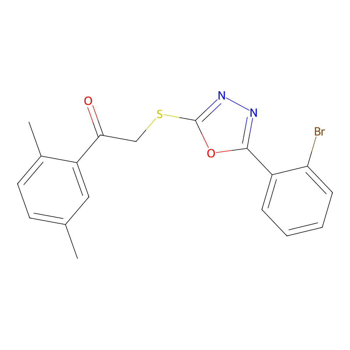 2-[[5-(2-Bromophenyl)-1,3,4-oxadiazol-2-yl]sulfanyl]-1-(2,5-dimethylphenyl)ethanone molecular structure, CAS 724437-99-4
