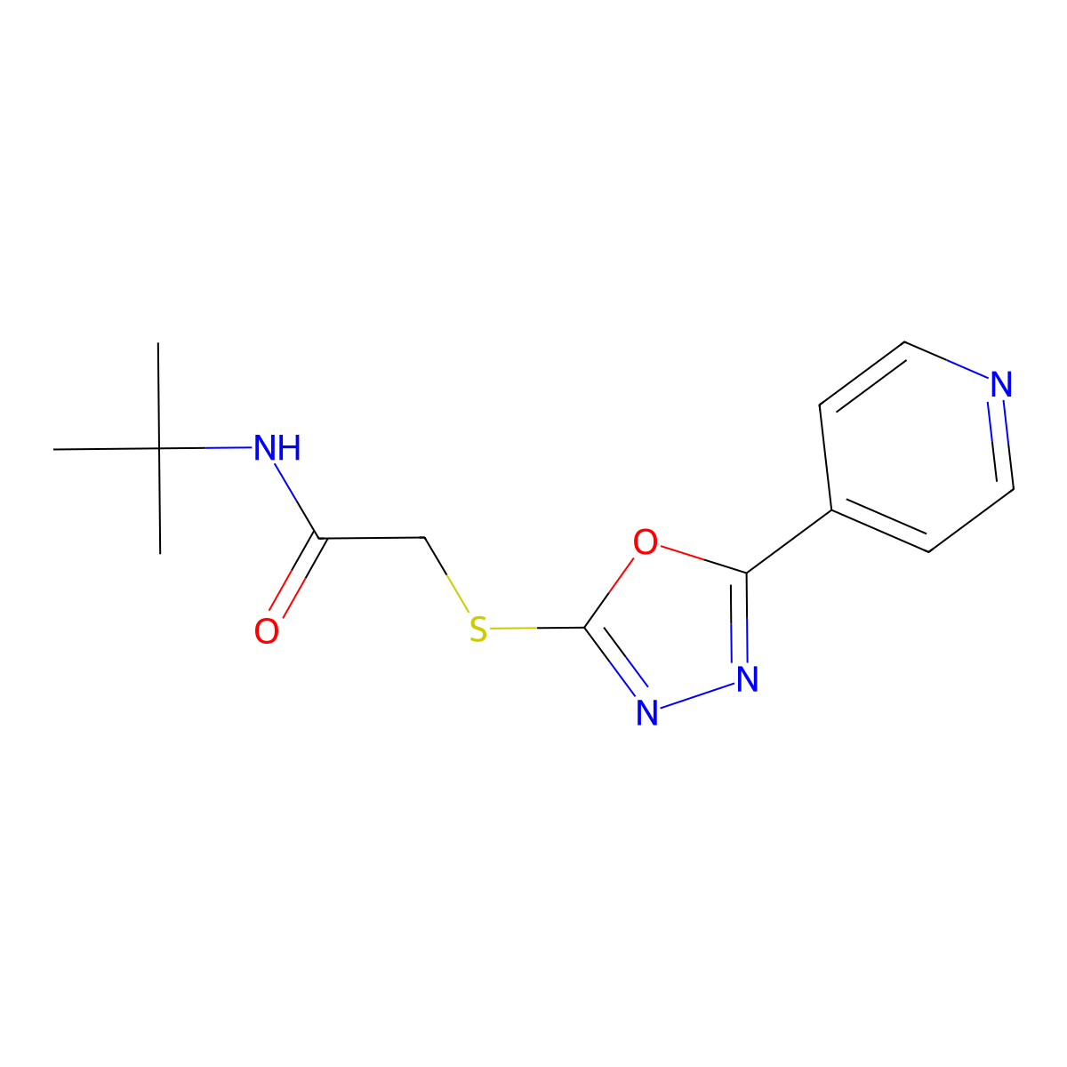 N-(tert-butyl)-2-{[5-(4-pyridinyl)-1,3,4-oxadiazol-2-yl]sulfanyl}acetamide molecular structure, CAS 724438-13-5