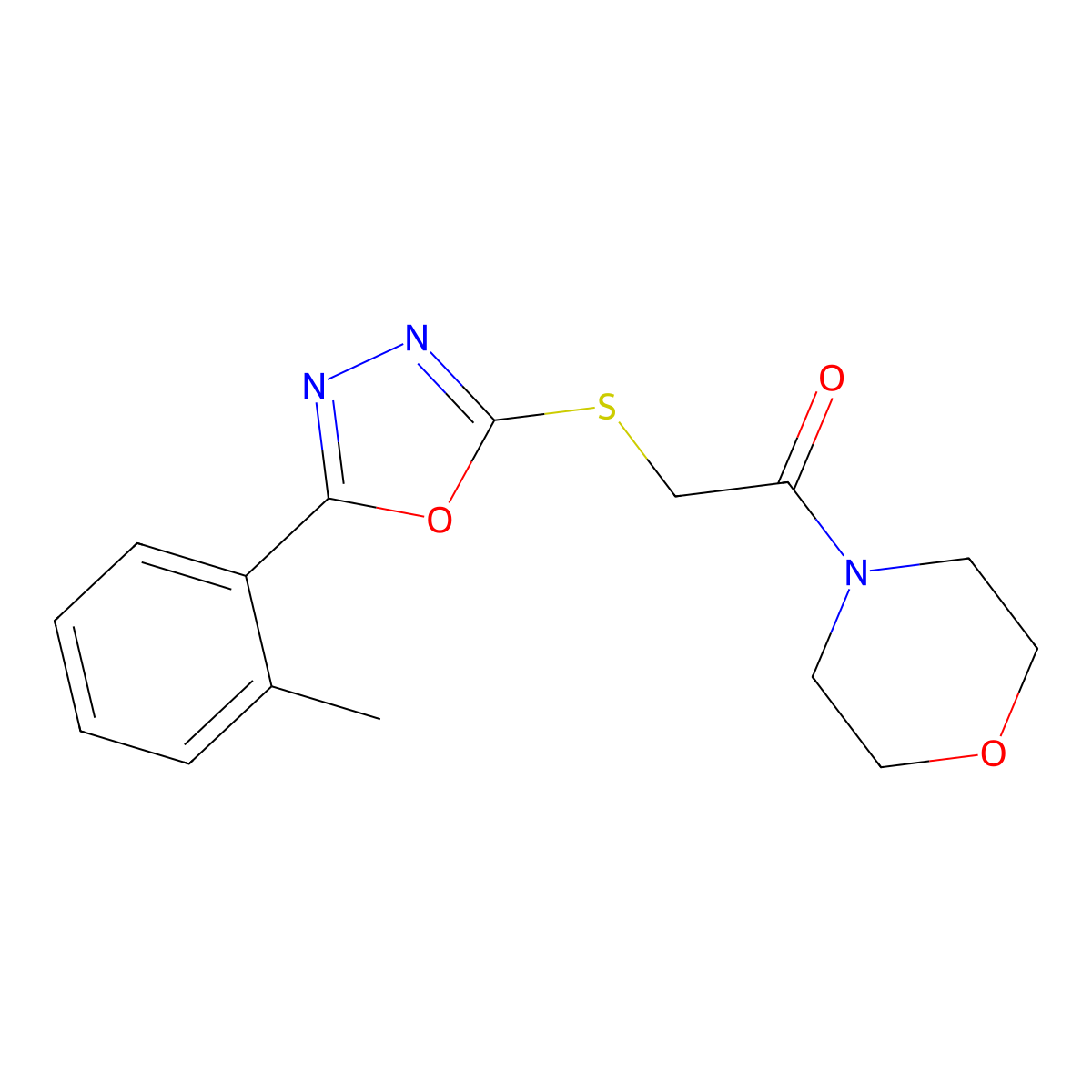 1-Morpholino-2-((5-(o-tolyl)-1,3,4-oxadiazol-2-yl)thio)ethanone molecular structure, CAS 724438-97-5