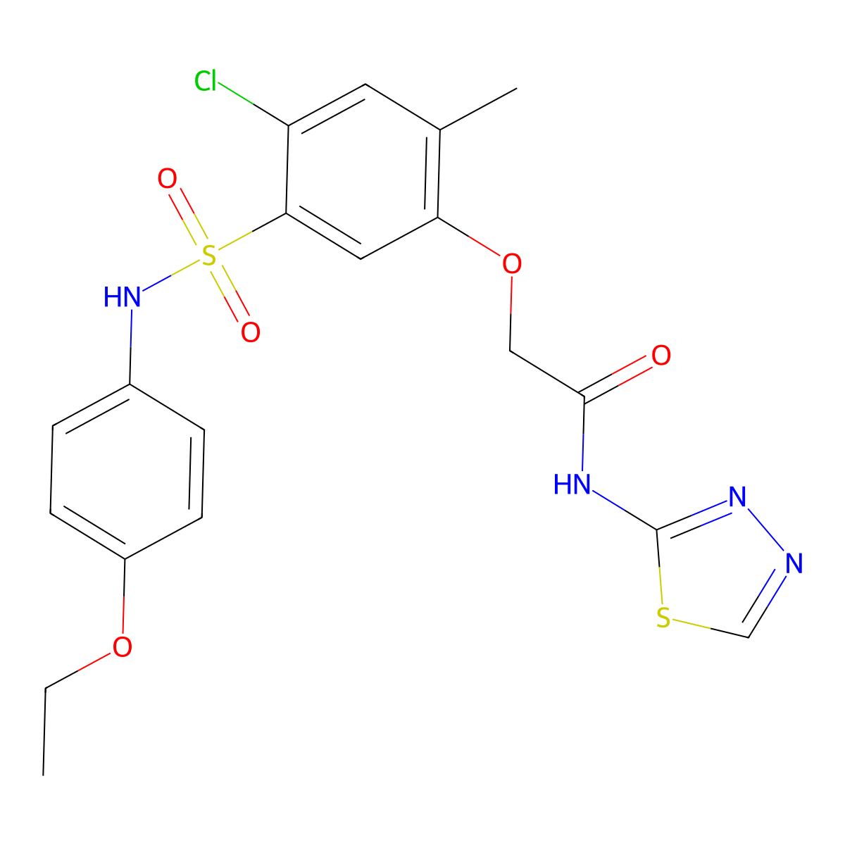 2-{4-chloro-5-[(4-ethoxyanilino)sulfonyl]-2-methylphenoxy}-N-(1,3,4-thiadiazol-2-yl)acetamide molecular structure, CAS 724440-66-8