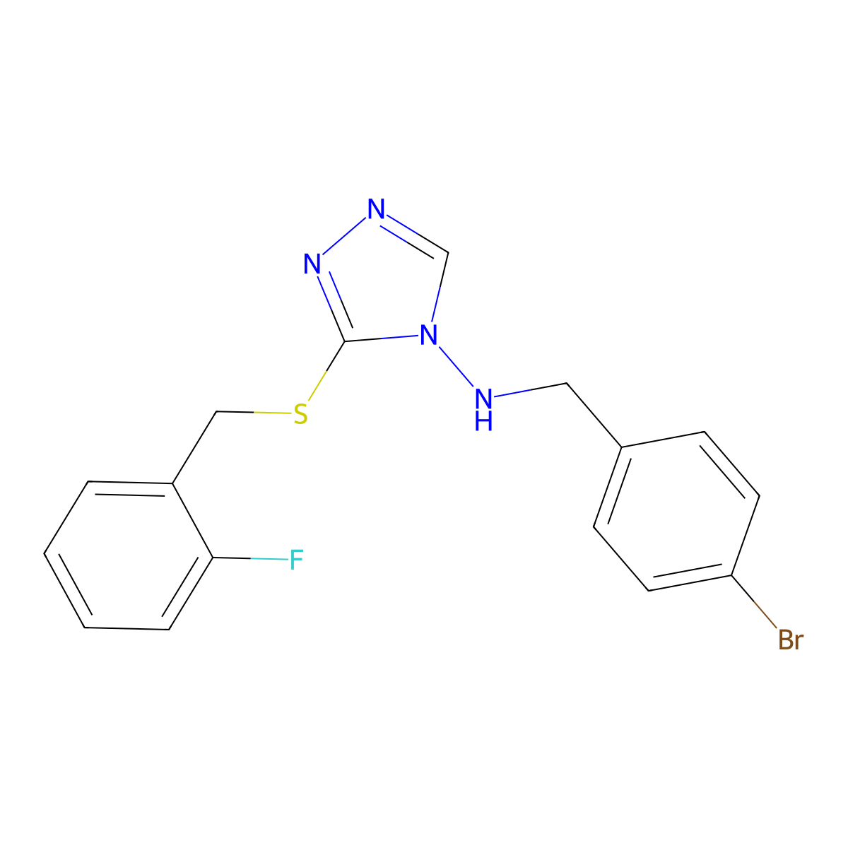 N-(4-bromobenzyl)-N-{3-[(2-fluorobenzyl)sulfanyl]-4H-1,2,4-triazol-4-yl}amine molecular structure, CAS 724446-77-9