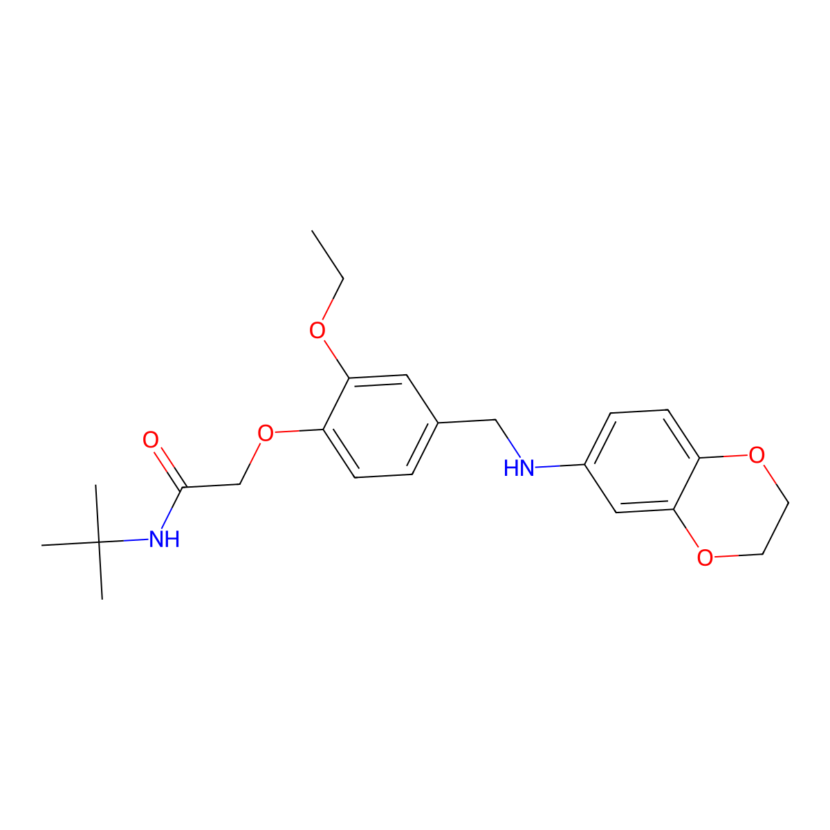 N-tert-butyl-2-[4-[(2,3-dihydro-1,4-benzodioxin-6-ylamino)methyl]-2-ethoxyphenoxy]acetamide molecular structure, CAS 724448-91-3