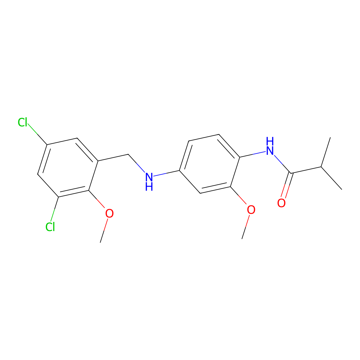 N-{4-[(3,5-dichloro-2-methoxybenzyl)amino]-2-methoxyphenyl}-2-methylpropanamide molecular structure, CAS 724448-96-8