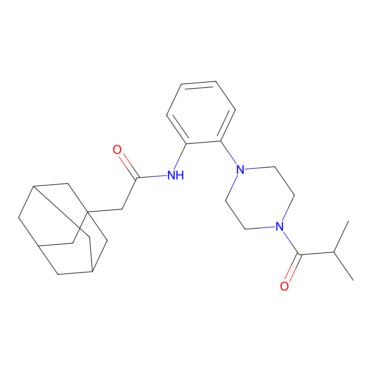 2-(1-adamantyl)-N-[2-[4-(2-methylpropanoyl)piperazin-1-yl]phenyl]acetamide molecular structure, CAS 724449-21-2