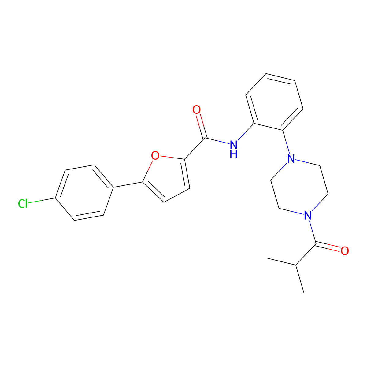5-(4-chlorophenyl)-N-[2-(4-isobutyryl-1-piperazinyl)phenyl]-2-furamide molecular structure, CAS 724449-27-8