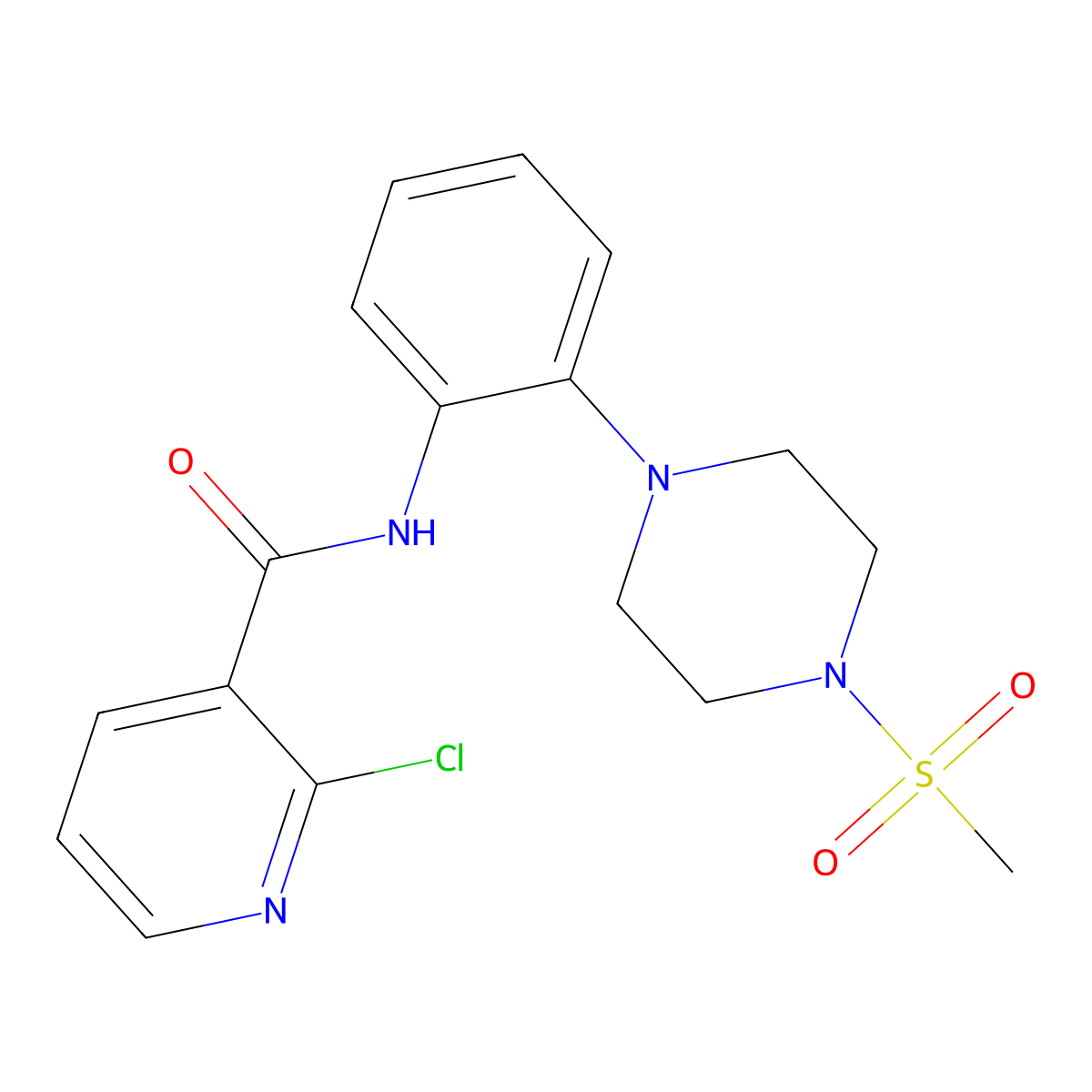 2-chloro-N-[2-(4-methylsulfonylpiperazin-1-yl)phenyl]pyridine-3-carboxamide molecular structure, CAS 724449-51-8