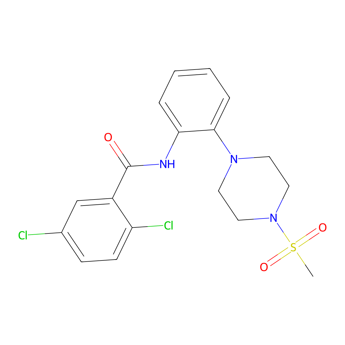2,5-dichloro-N-{2-[4-(methylsulfonyl)-1-piperazinyl]phenyl}benzamide molecular structure, CAS 724449-54-1