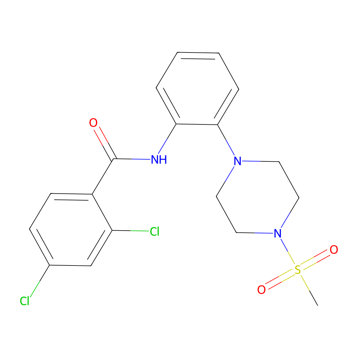 2,4-dichloro-N-[2-(4-methylsulfonylpiperazin-1-yl)phenyl]benzamide molecular structure, CAS 724449-56-3