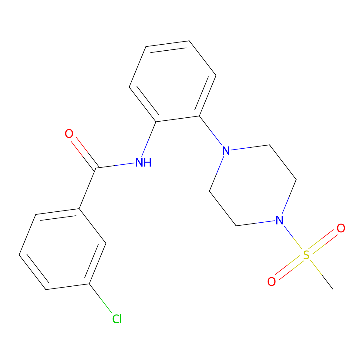 3-chloro-N-[2-(4-methylsulfonylpiperazin-1-yl)phenyl]benzamide molecular structure, CAS 724449-58-5